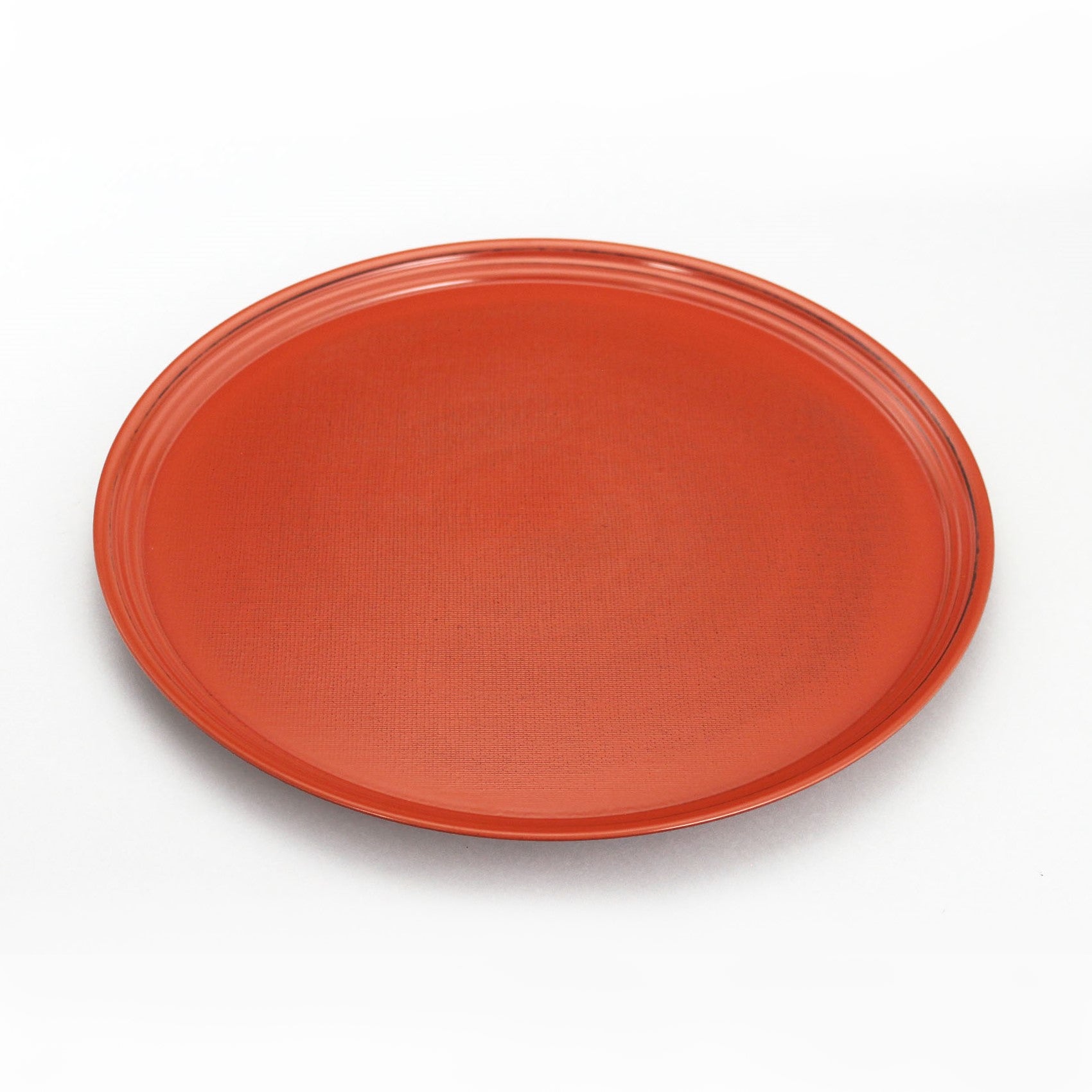 未使用】象彦の丸盆 (根来塗 漆器 ロクロ目 朱塗り 丸盆