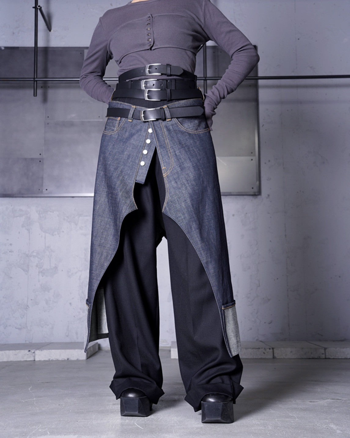 JUNYA WATANABE】× Levi's MULTI BELTED LAYERED DENIM PANTS-Amanojak.