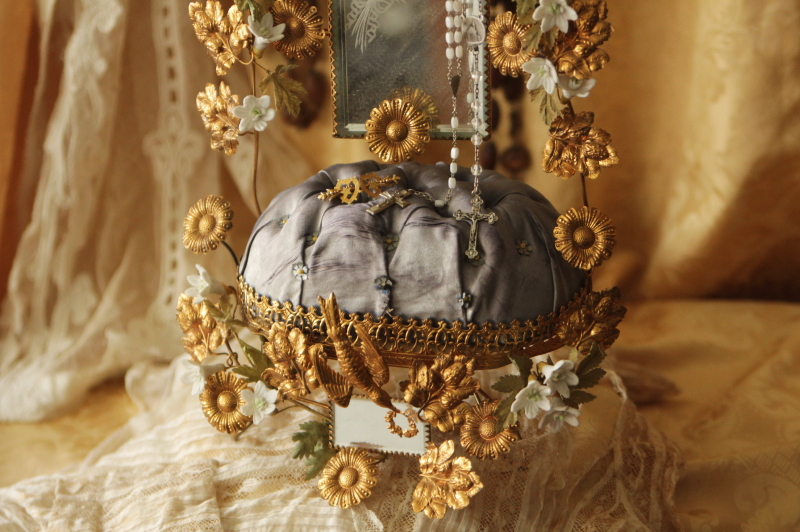 シルク布花ティアラ 布花冠 フランスアンティーク グローブドマリエ