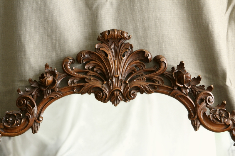 アンティーク 手鏡 木製 アールヌーボー フランス 古道具 骨董