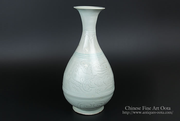 中国 釣窯 粉青 花口瓶 高さ約30㎝ V R7720B 中国