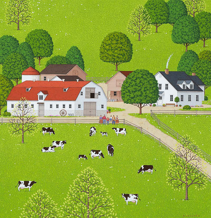 牛のいる牧場風景・酪農のイラスト素材 [121973469] - PIXTA 油彩画