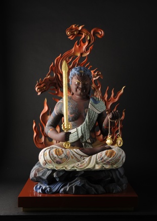 不動明王 不動明王像 栗田包教 木彫 彫刻 サイズ45×21cm 不動明王