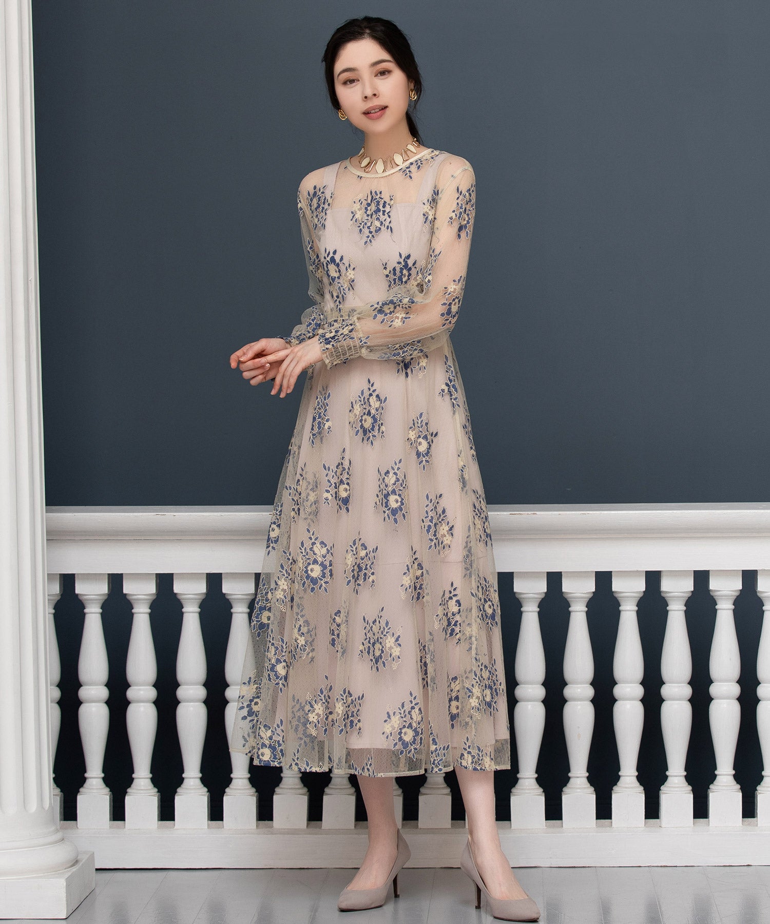 ワンピース ドレス アウター セット Aライン 重ね着 レース パーティー