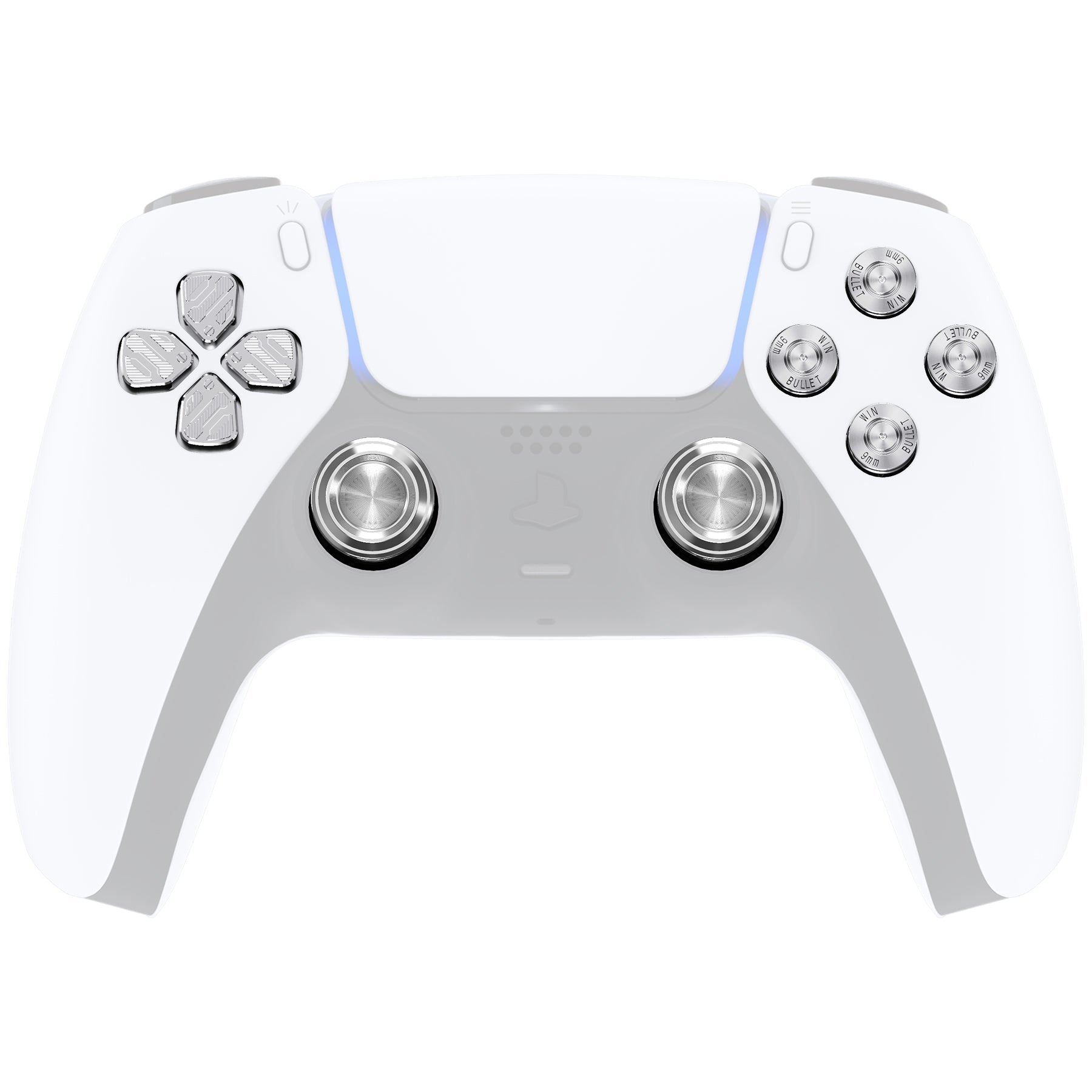 eXtremeRate Silver Metal Thumbsticks Dpad ABXY Buttons for PS5