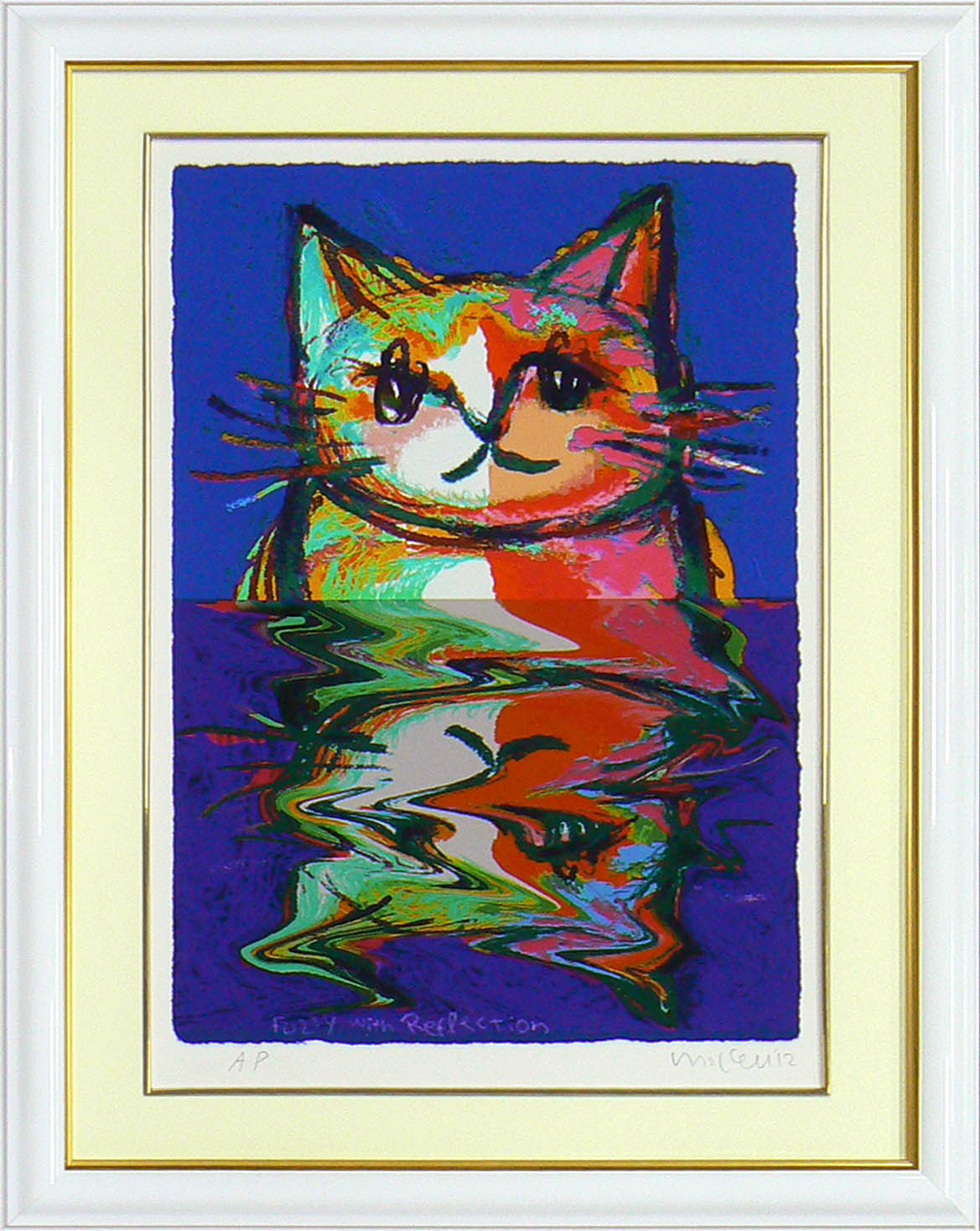 真作】Michael Leu マイケル・ルー リトグラフ 直筆サイン 猫 真作