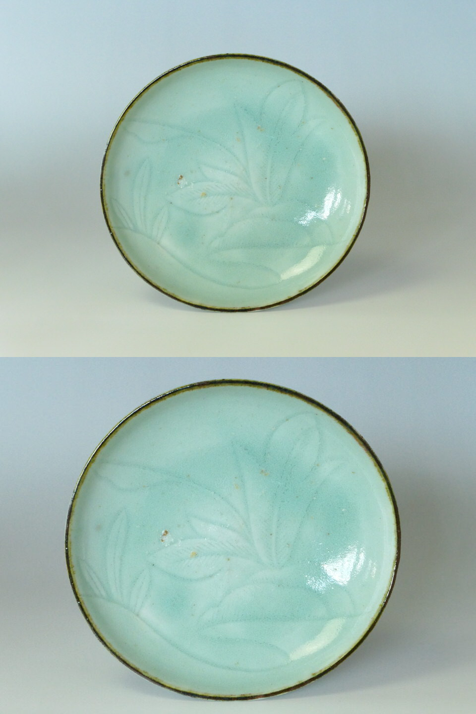 初期伊万里～淡青磁草花文様尺越大皿 A 古九谷青磁染付流水