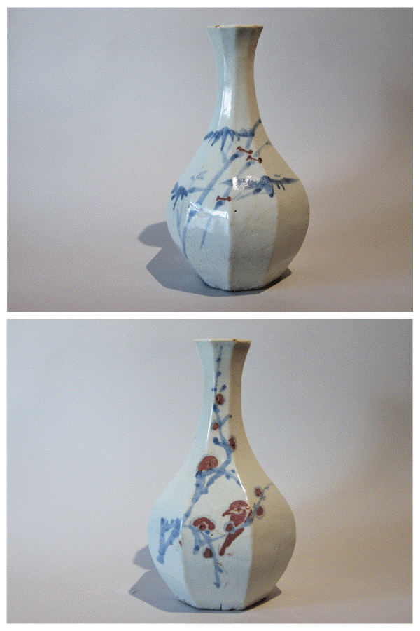 朝鮮美術 李朝 染付 蝙蝠花文 徳利 長顎瓶 時代箱付