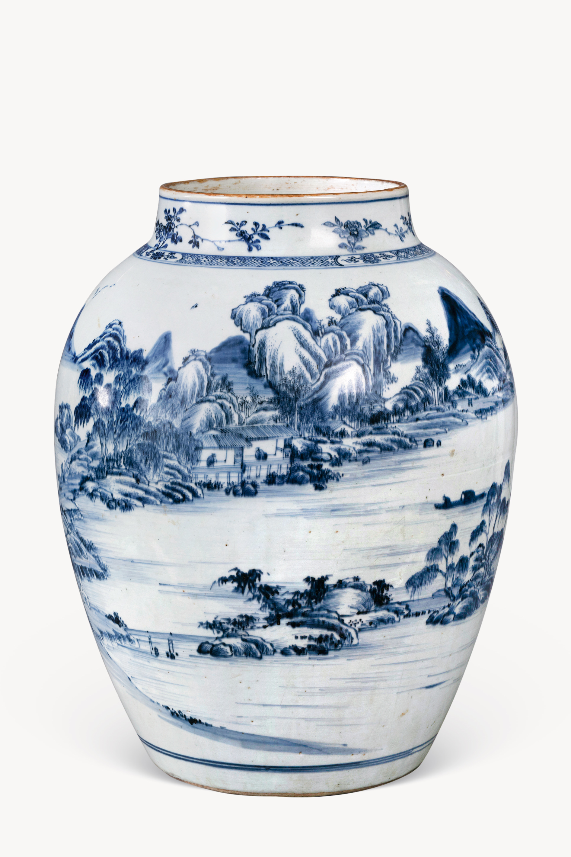 中国 青花山水人物文 小壷 C R6412E 广东省博物馆