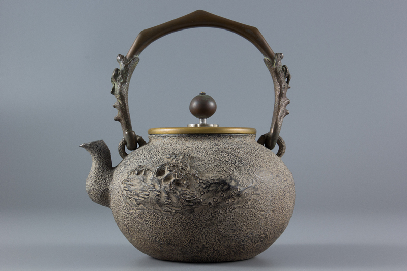 亀文堂鉄瓶 家戌日本琵琶湖在東 登り鯉 木箱付き大