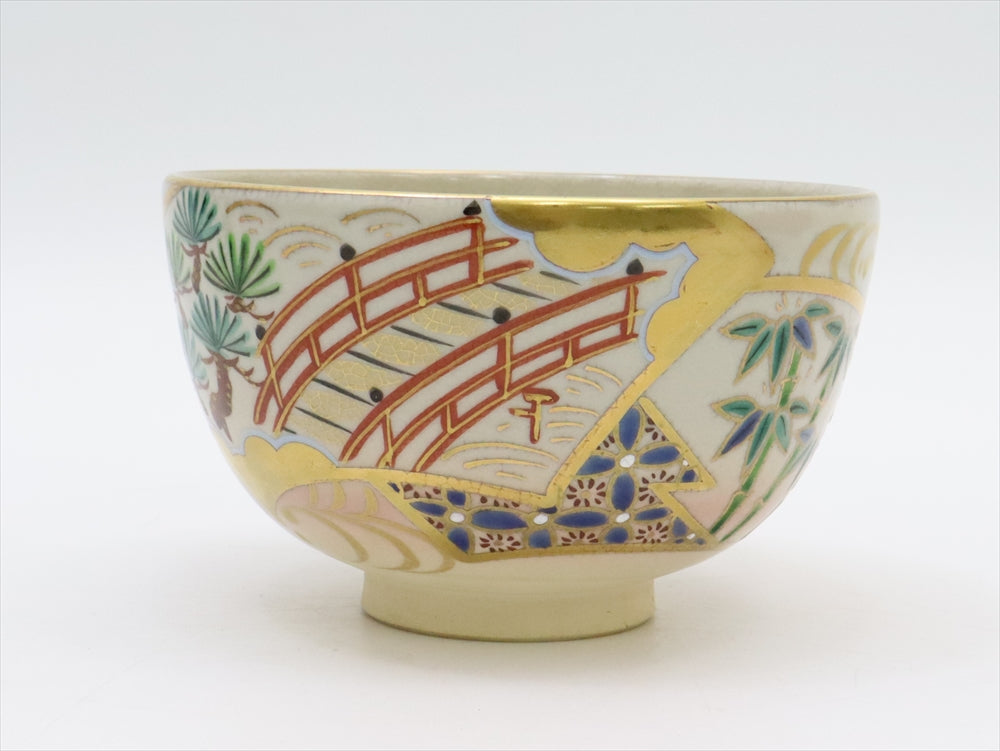 茶道具 京焼 平安 香泉造 色絵金彩 七宝文 茶碗 猗々斎極め