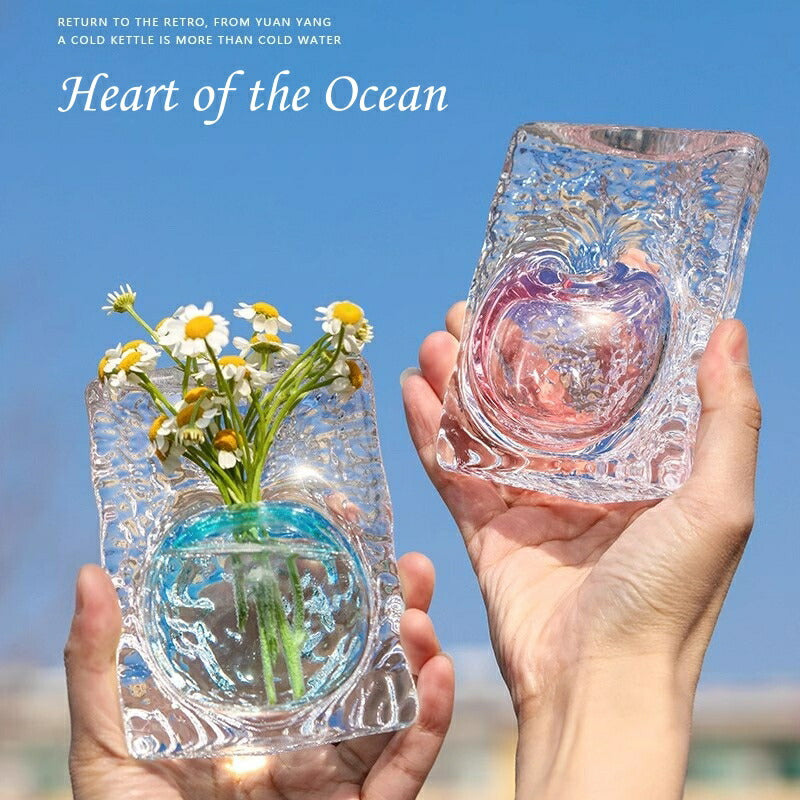 IwaiLoft Heart of the Ocean 手作り 花瓶 ガラス 一輪挿し フラワー