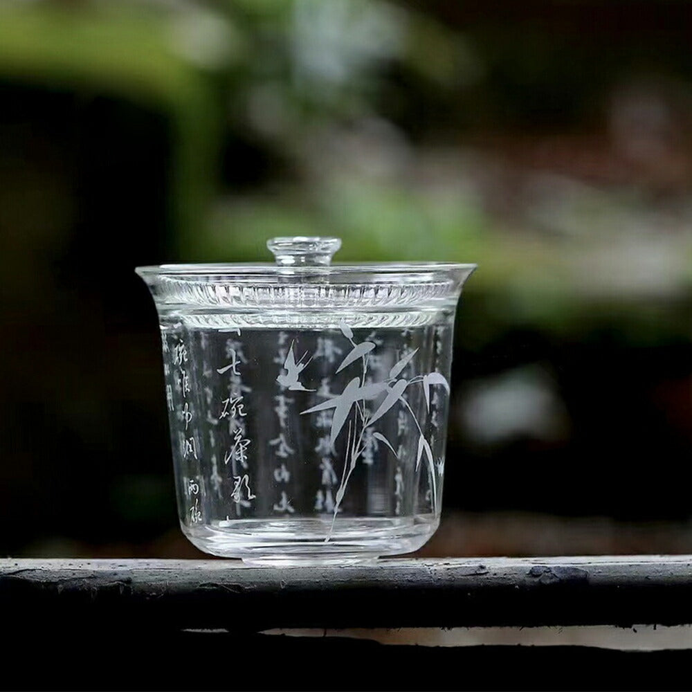IwaiLoft 七碗茶詩 竹柄 ガラス 蓋物 ダブルウォール グラス スープ椀