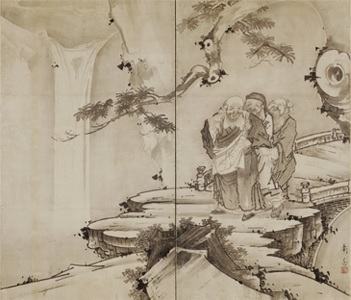 真作/福岡青嵐/虎渓三笑図/中国のことわざ/人物図/掛軸/名家伝来/AE