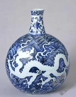 明宣德青花海水白龙纹扁壶档案-青花瓷-鉴宝档案