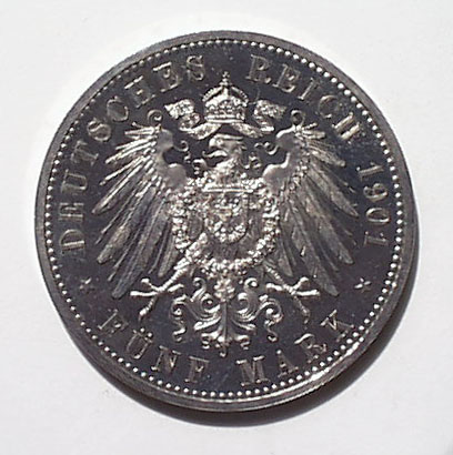ドイツ帝国 ハンブルク 5マルク銀貨（1876年J）2頭のライオン 外国