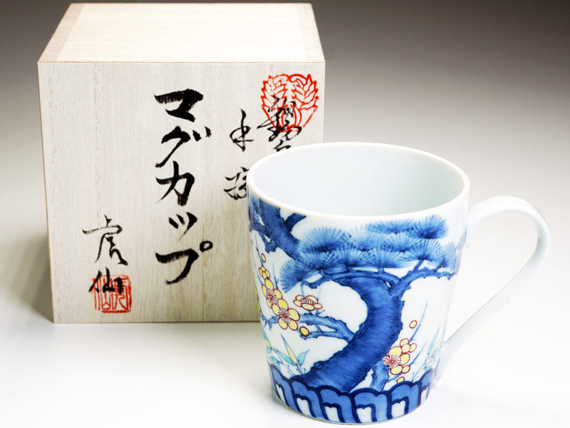 有田焼】マグカップ 染錦吉祥松竹梅図