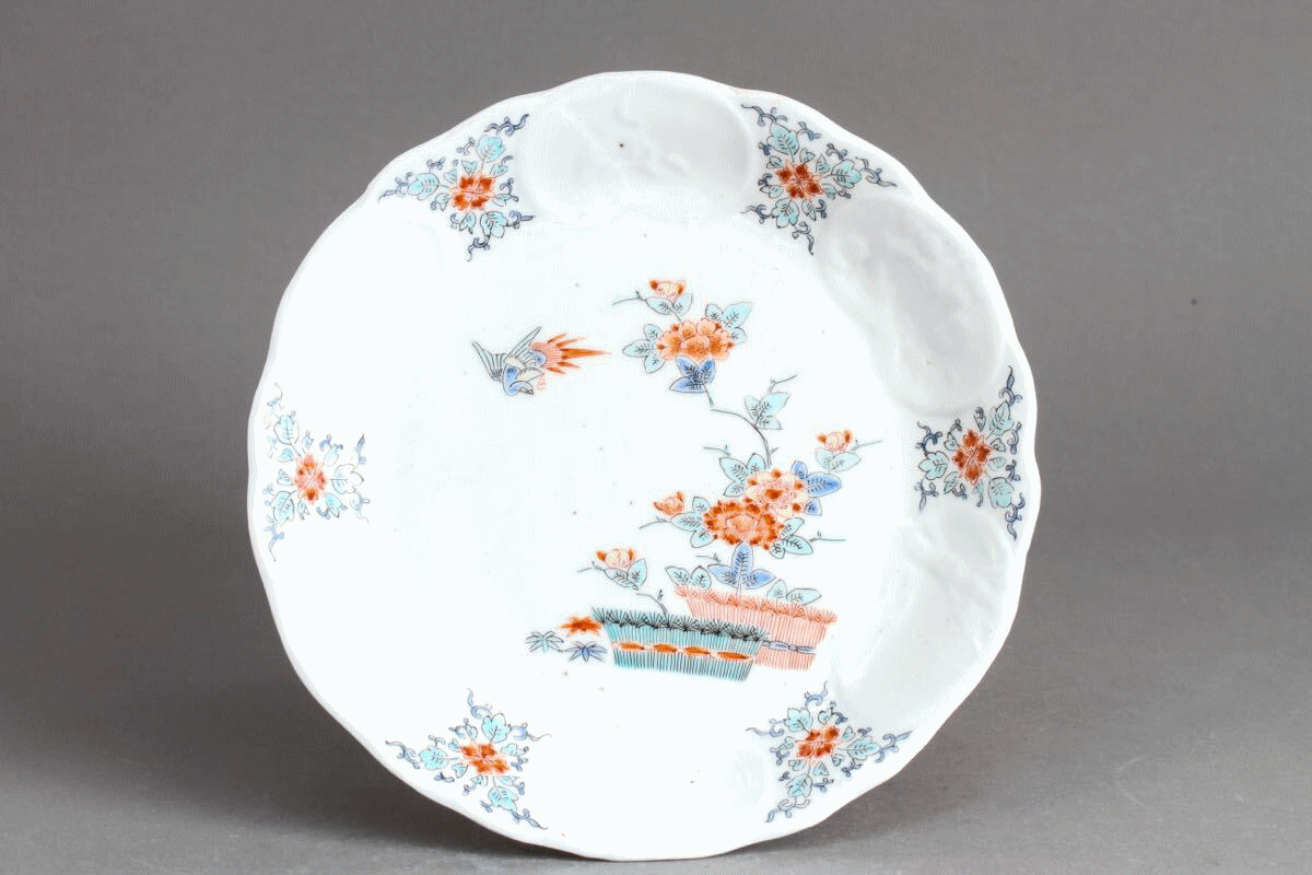 希少品 有田焼 古伊万里 染錦手 花鳥地紋様 皿 5枚 江戸中期