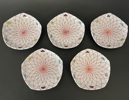 九谷焼 女流作家 鈴木晶子作 唐人 楕円小鉢揃 5客 九谷焼 女流作家 鈴木