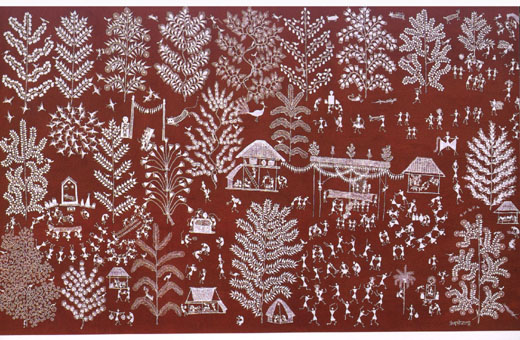 ワルリー画原画額付きインド絵画原住民