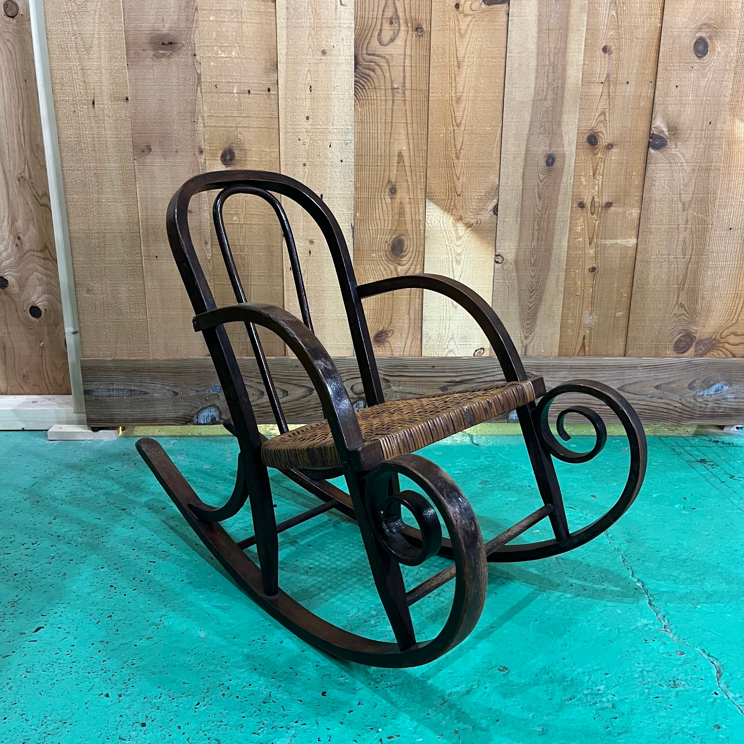 籐張り 曲木 キッズロッキングチェア アンティーク 中古 安寧椅子 子供用