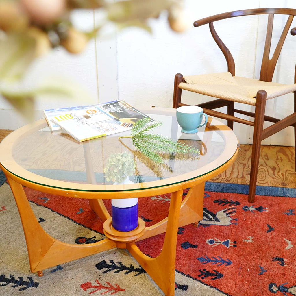 ミッドセンチュリー 丸型 ラウンドテーブル ヴィンテージ 強化ガラス 4