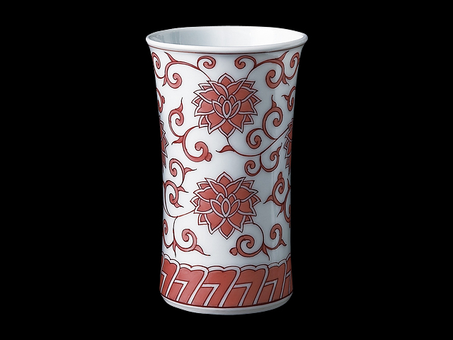 渋草焼 芳國舎 染赤花紋 花瓶 高さ26cm 花器 共箱付 小物