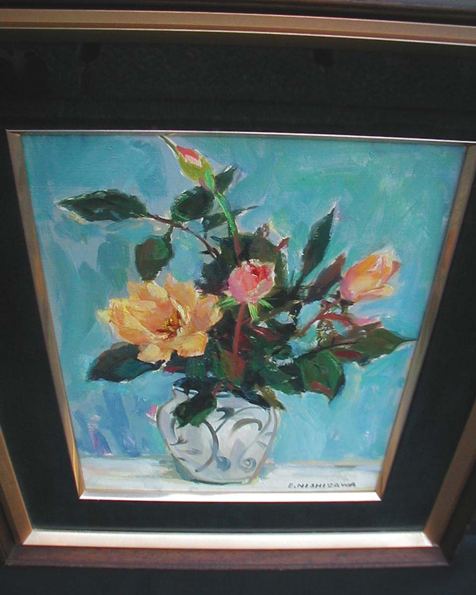 真作】絵画 西澤栄一 油彩6号 千曲川 色彩豊かな風景 自然の息吹 U44