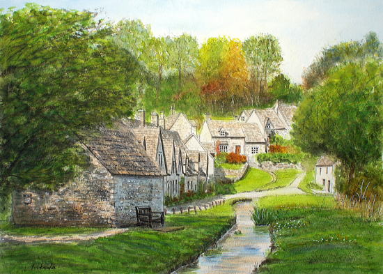 イギリスの田舎街 F10 風景画 油彩画 oil painting art 油絵 イギリス