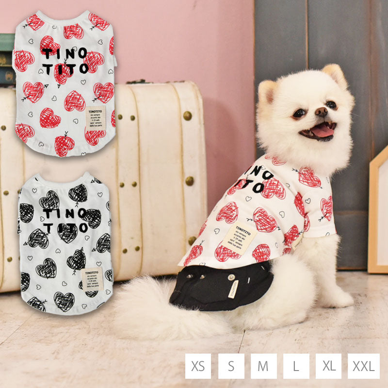 ハートプリントTシャツ XS/S/M/L/XL/XXL TINOTITO -ティノティート- 犬