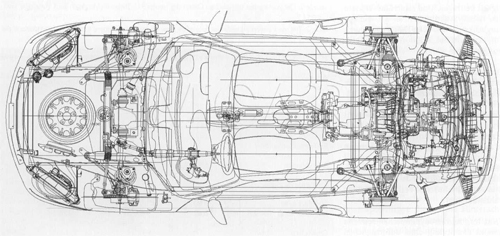 PORSCHE356A coup ポルシェ 設計図 製図 図面 プリントポスター