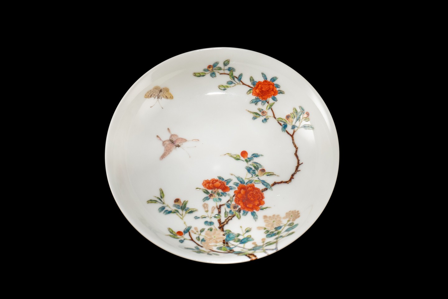 大清雍正年製 款 斗彩 豆彩 胡蝶花卉文 皿 盤 唐