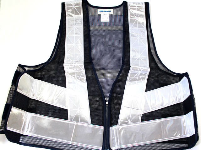 夜光チョッキ 7cm幅 FW式 紺メッシュ・シルバー反射 - 警備用品・防犯