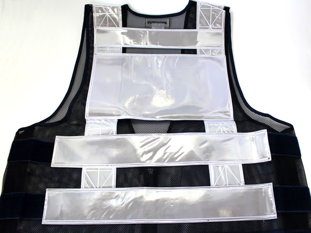 夜光チョッキ 7cm幅 FW式 紺メッシュ・シルバー反射 - 警備用品・防犯