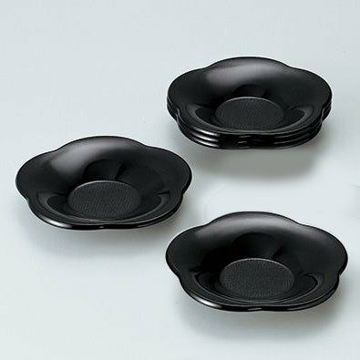 木製黒摺り茶托5客揃い 木製黒摺り茶托5客揃い 木製黒