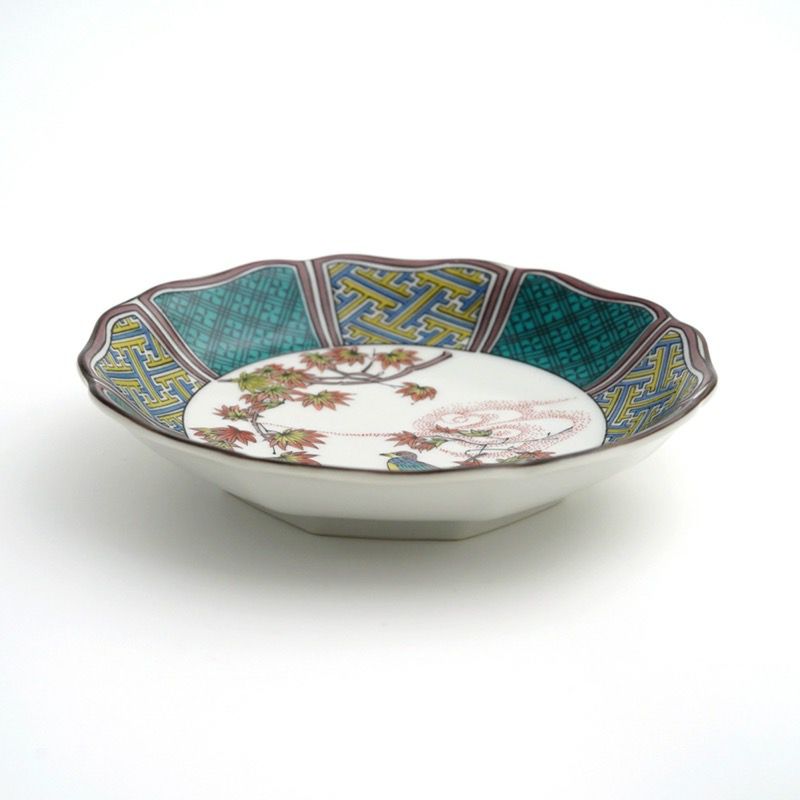 市川光春 鍋島藩御庭焼 色鍋島桜散桃文様高台皿 櫛