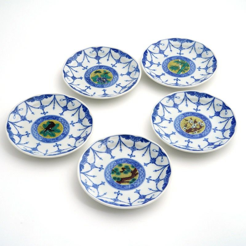 江戸後期 吉田屋手青九谷皿 直径約21㎝ 東里7-0404①