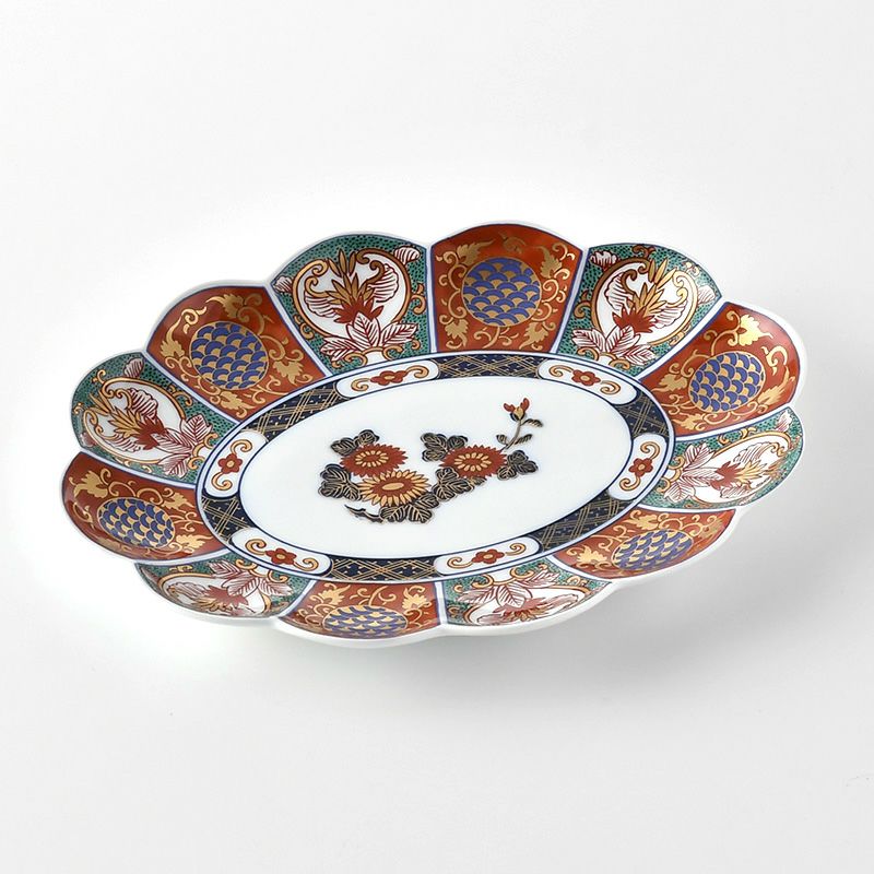 古伊万里シリーズ 【波佐見焼】金彩間取菊紋 19cm 楕円皿〈1枚〉 |皿や