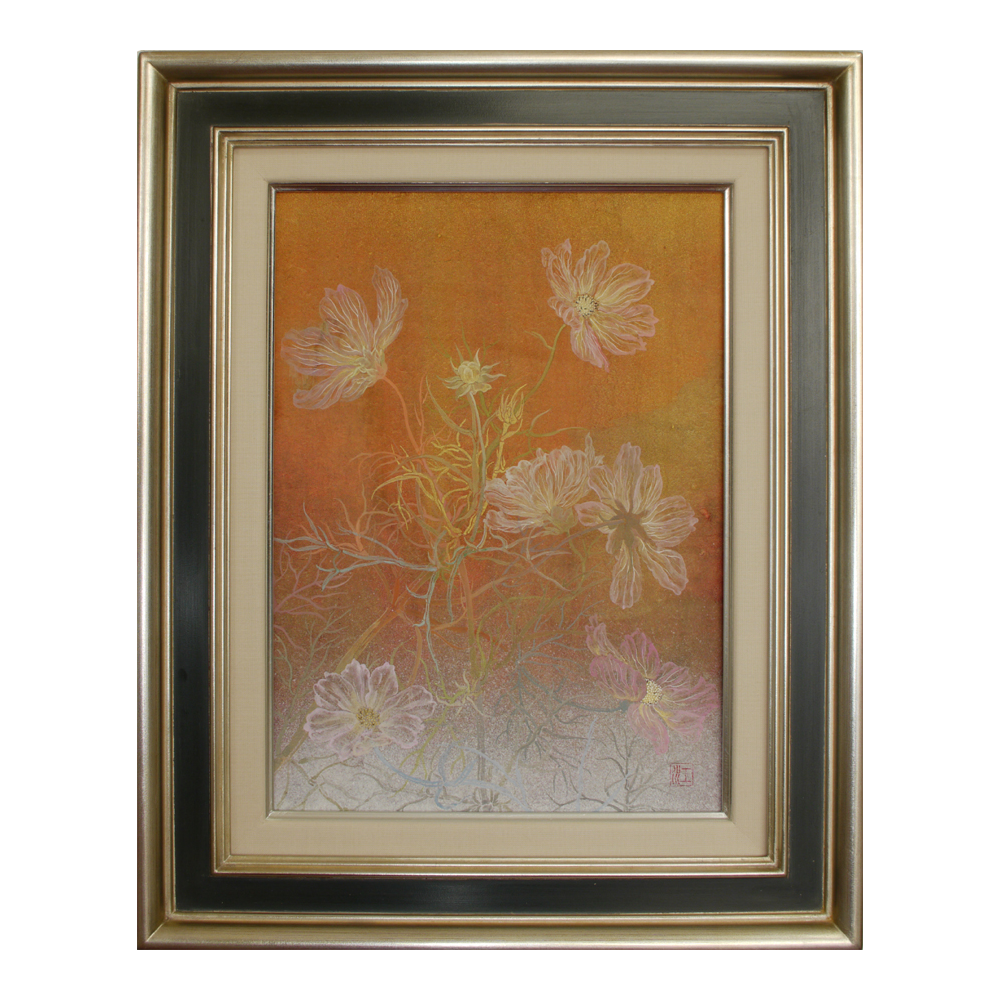 花と木の日本画 金色のフレーム 花と木の日本画 金色のフレーム 花と木