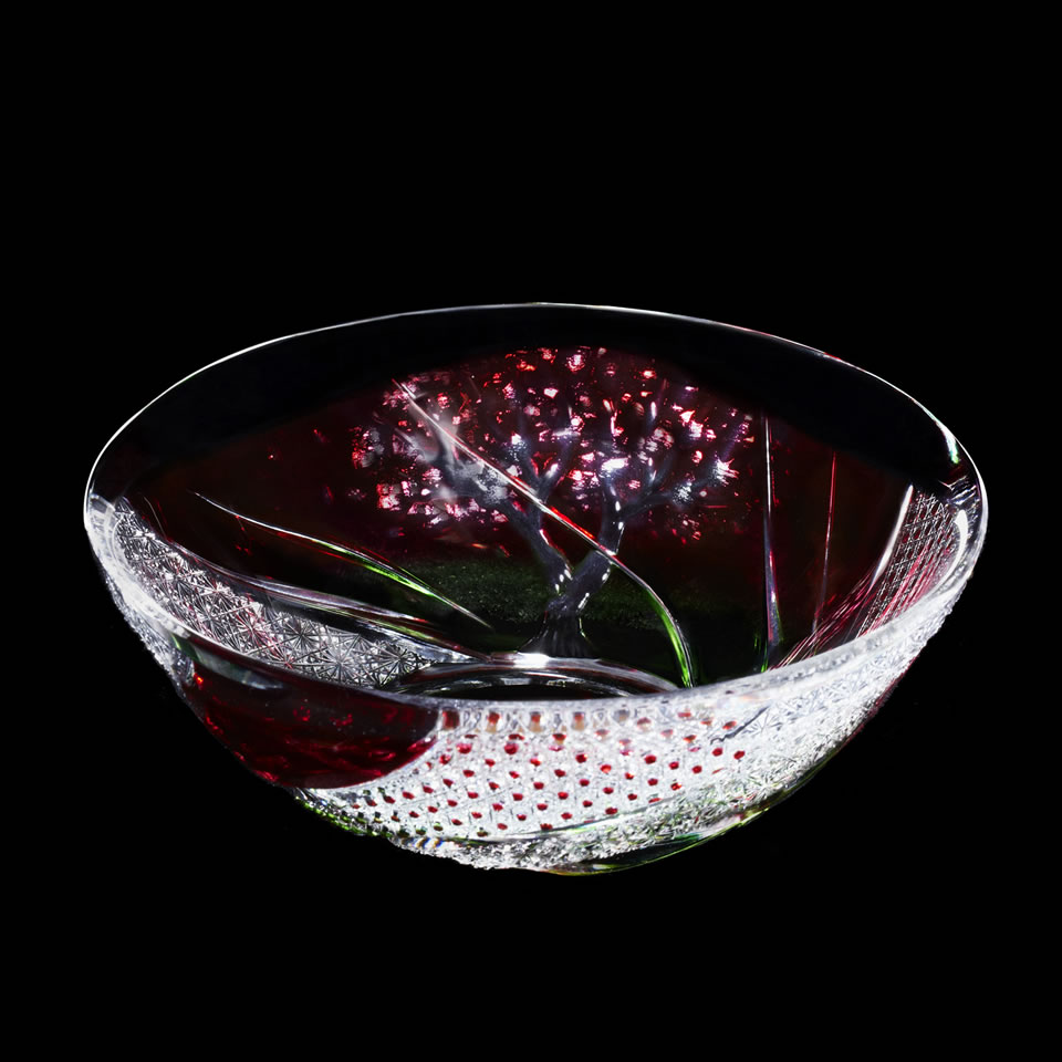 ぴ*ん様 ぎやまん 義山 北一ガラス 切子 抹茶椀 グリーン×ピンク