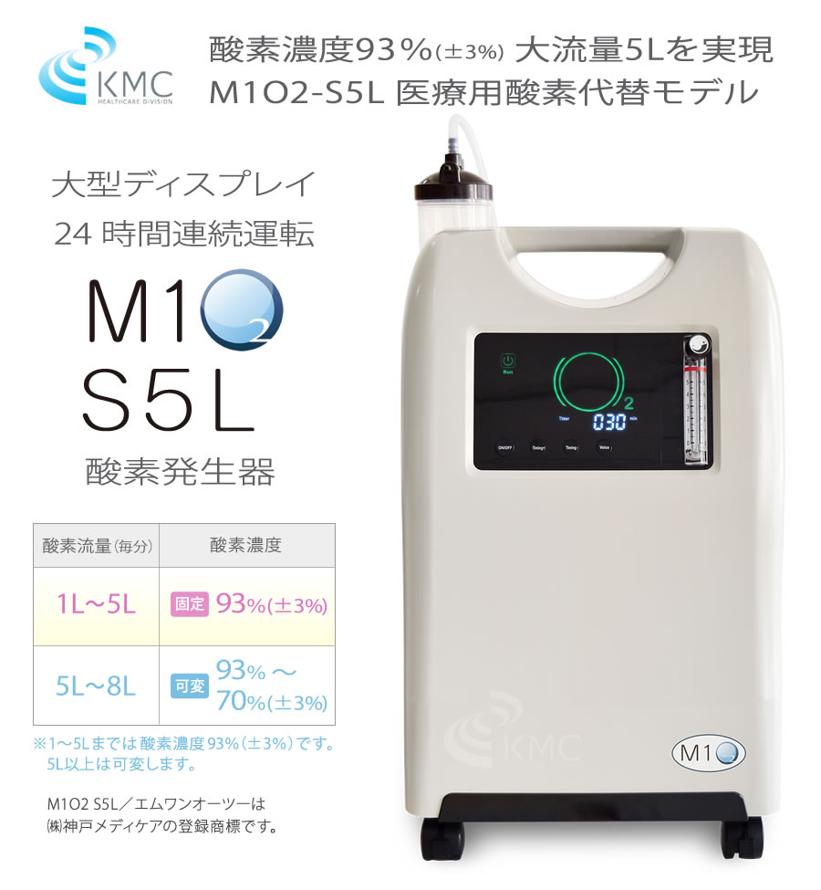 高濃度酸素発生器 M1O2-S5L（エムワンオーツーエス5エル）（海外・医療