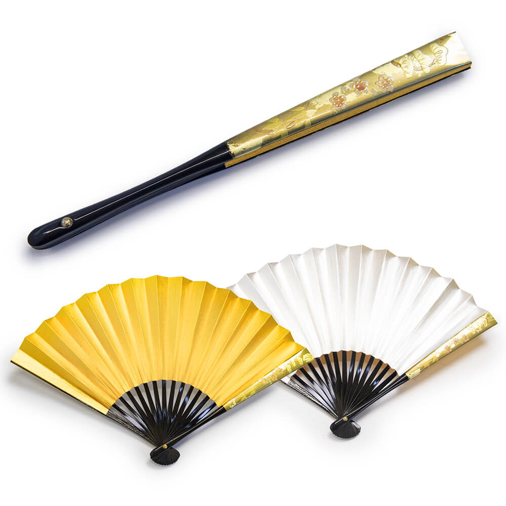 A805菓子器 金蒔絵 扇子 時代物 傷有【＃ A805菓子器 金蒔絵 扇子