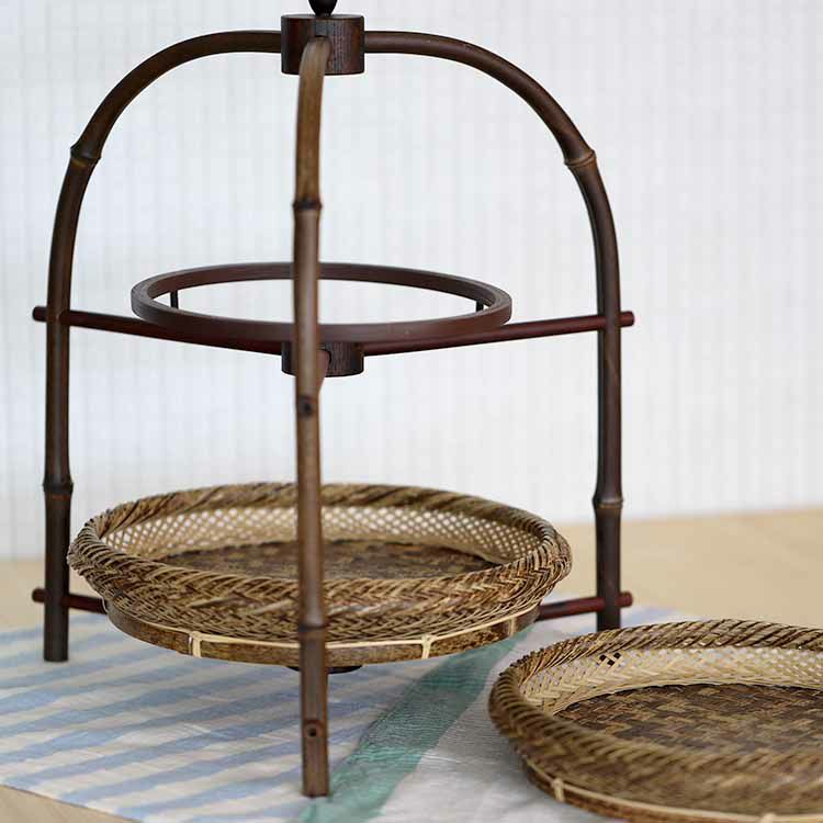 黒竹アフタヌーンティースタンド（二段）、 虎竹平かご2枚セット | 虎