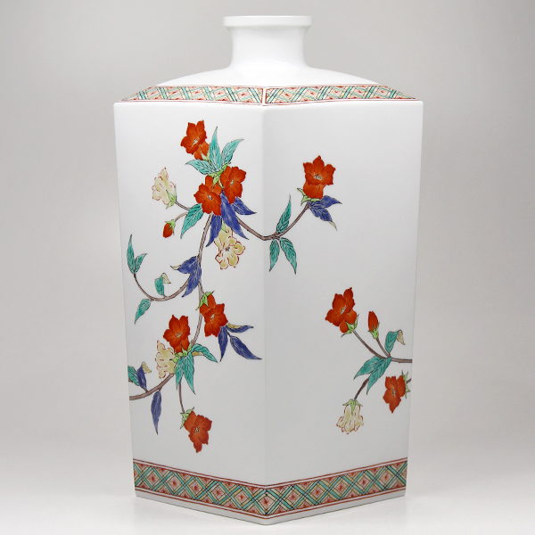 11代酒井田柿右衛門 人間国宝 染錦 花鳥図 大花瓶 二重渦福 角福 本物