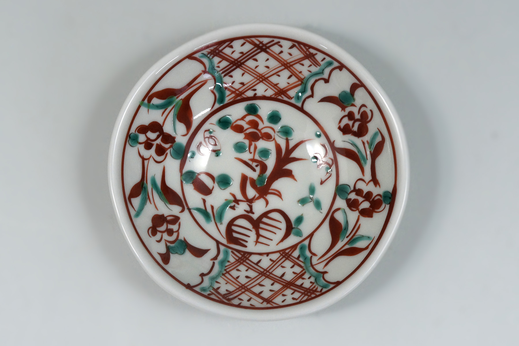 小皿 4枚 色絵付 花 銘 田代 赤絵 人物 歪み 江戸 明治 小皿 4枚 色