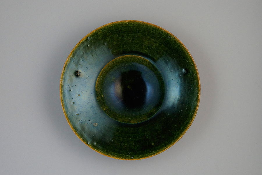 骨董 レトロ 織部釉 歌人 和歌 四角小皿 （古箱 手入？） 織部釉 三