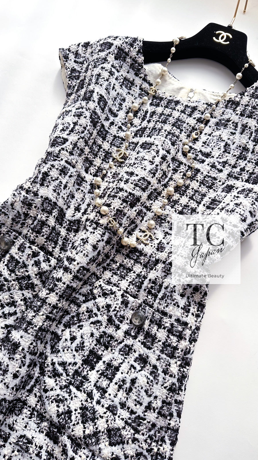 シャネル ワンピース CHANEL ホワイト ブラック グレー カメリア