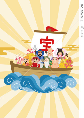 2025年 巳年 宝船に乗った七福神の年賀状のイラスト素材 [115753126