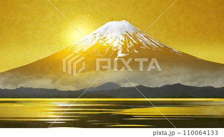 富士山 金色の背景と富士山のイメージ素材のイラスト素材 [110064133