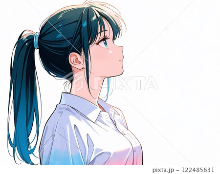ポニーテールの女性のアニメ風イラストのイラスト素材 [122485631] - PIXTA